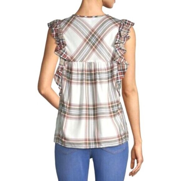 Time & Tru Womens ruffled tank top Plaid flutter/Cap Sleeve Sz M multicolor EUC - Picture 4 of 12